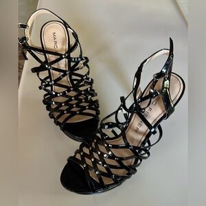 Marc Fisher black patent leather strappy heals